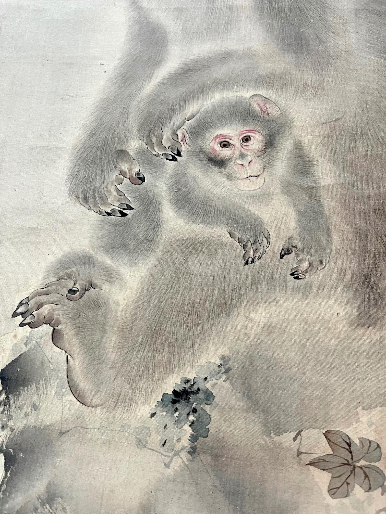 Japanese Silk Scroll Painting of Moneys Edo Period Mori Tetsuzan For Sale 4