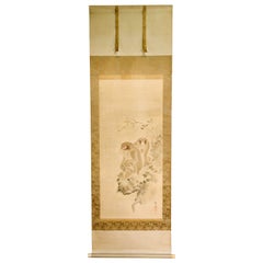 Japanese Silk Scroll Painting of Moneys Edo Period Mori Tetsuzan