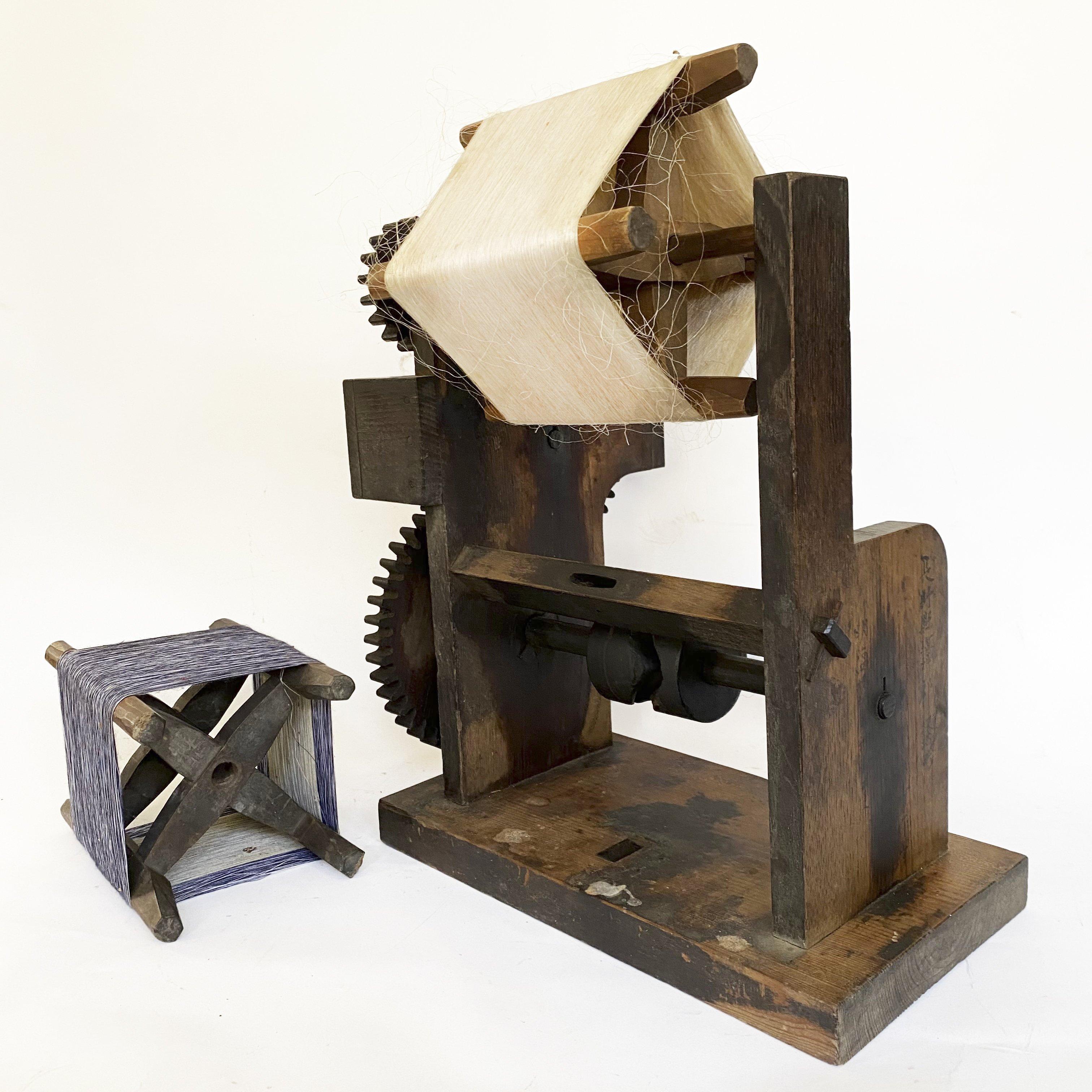 Carved Japanese Silk Thread Wood Winder Complete with Spool and Functioning Gears For Sale