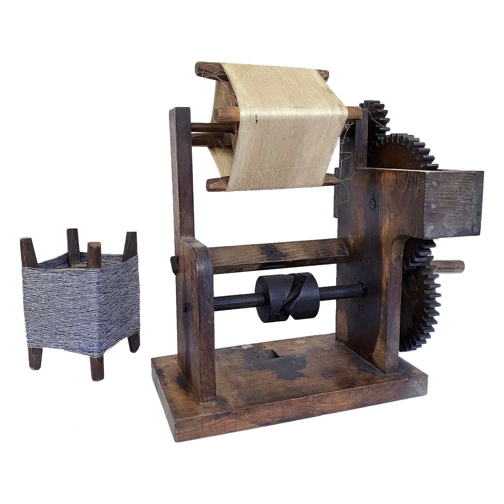 Japanese Silk Thread Wood Winder Complete with Spool and Functioning Gears For Sale