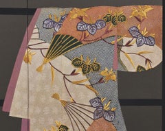 Japanese Contemporary Silk Brown Black Cream Two-Panel Folding Screen, 3