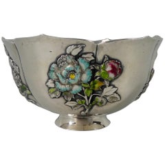 Japanese Silver and Enamel Bowl, Toshimitsu, circa 1900, Meiji Period