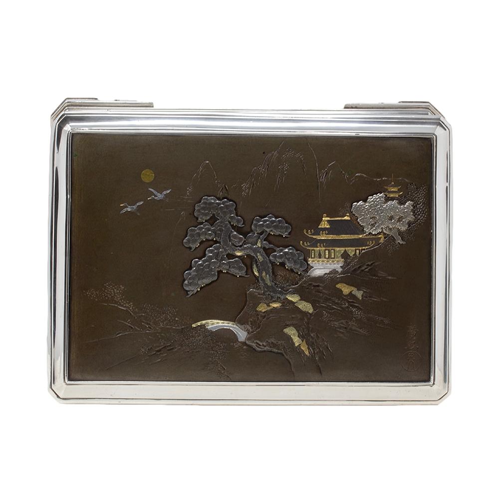 Scatola giapponese in argento e shibuichi di Hiroteru del periodo Meiji in vendita 3