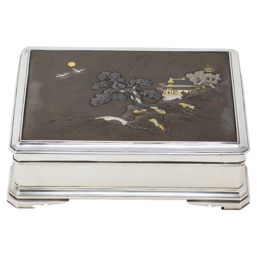 Japanese Silver and Shibuichi Box by Hiroteru Meiji Period