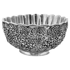 Antique Japanese Silver Bowl with chrysanthemum
