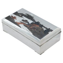 Caja japonesa de plata con incrustaciones de panel de metal mixto forrado de palisandro  Alrededor de 1950
