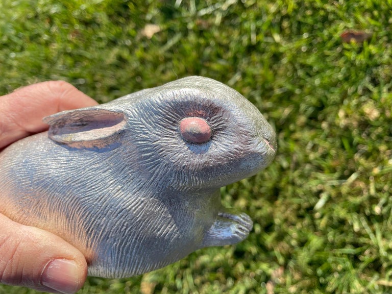 Japanese Silver Bronze Pink Eye Rabbit Mint, Boxed, and Signed For Sale 4