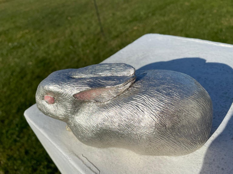 Japanese Silver Bronze Pink Eye Rabbit Mint, Boxed, and Signed For Sale 6