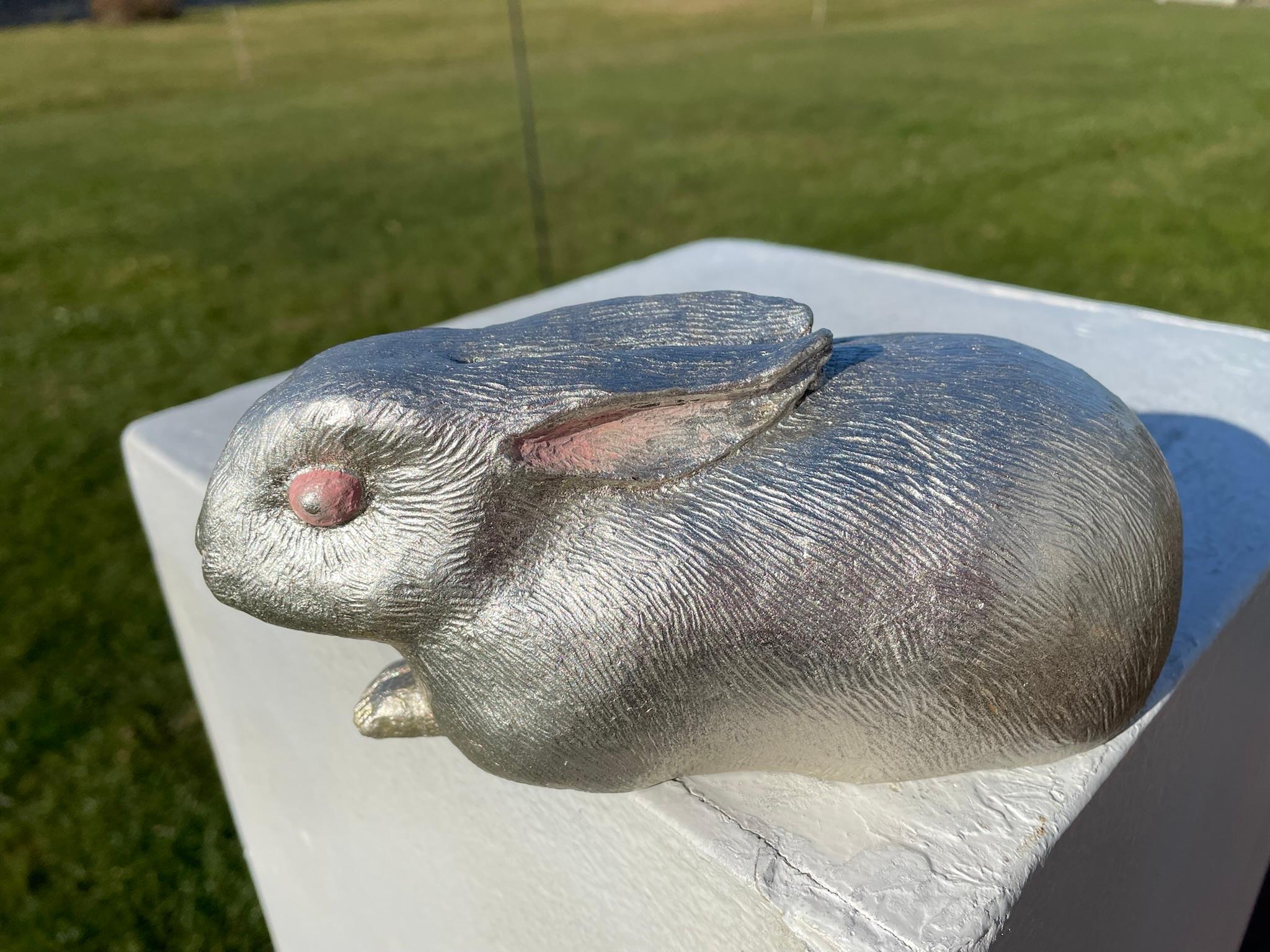 Japanese Silver Bronze Pink Eye Rabbit Mint, Boxed, and Signed 7