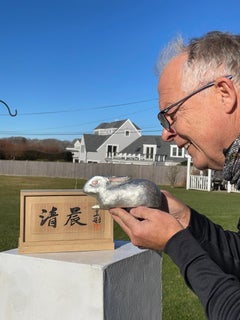 Japanese Silver Bronze Pink Eye Rabbit Mint, Boxed, and Signed