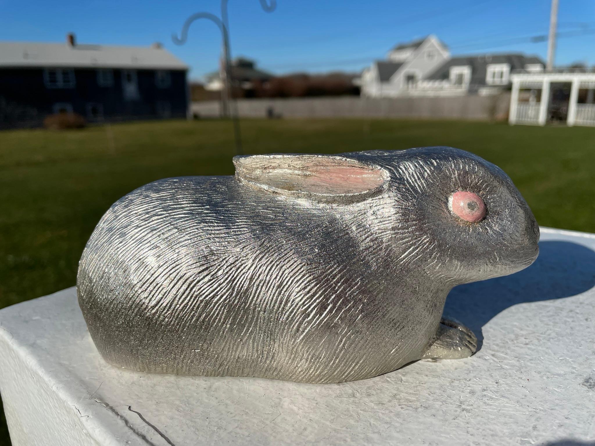 20th Century Japanese Silver Bronze Pink Eye Rabbit Mint, Boxed, and Signed