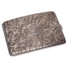 Japanese Silver Cigarette Case with Botanical Scrollwork by K. Udeya