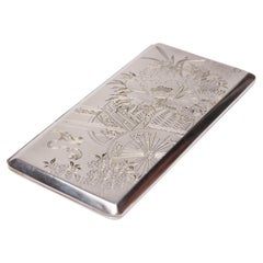 Japanese Silver Cigarette Case with Flower Cart Etching
