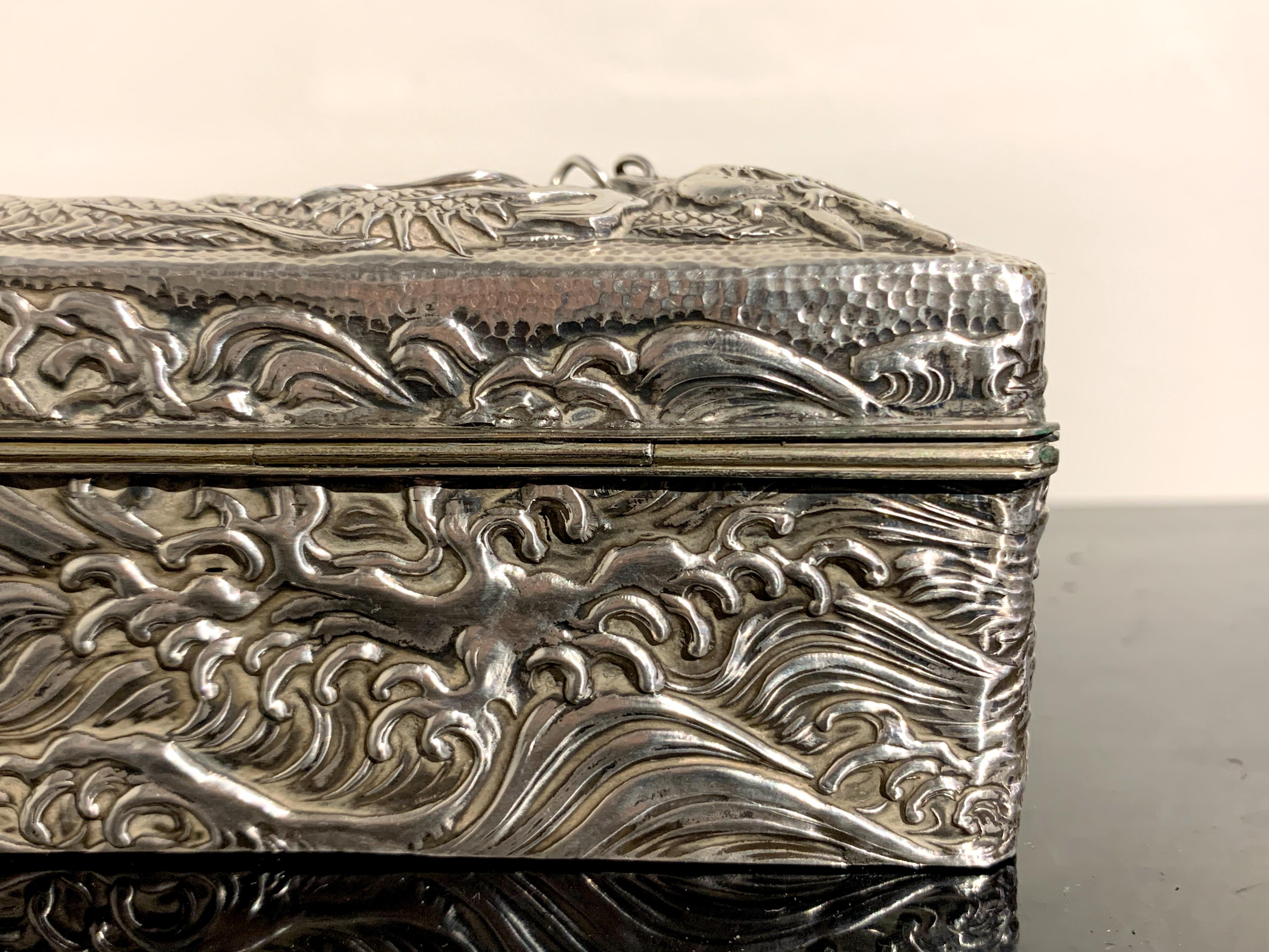 Japanese Silver Clad Hardwood Box with Dragon, Meiji Period, Japan 4