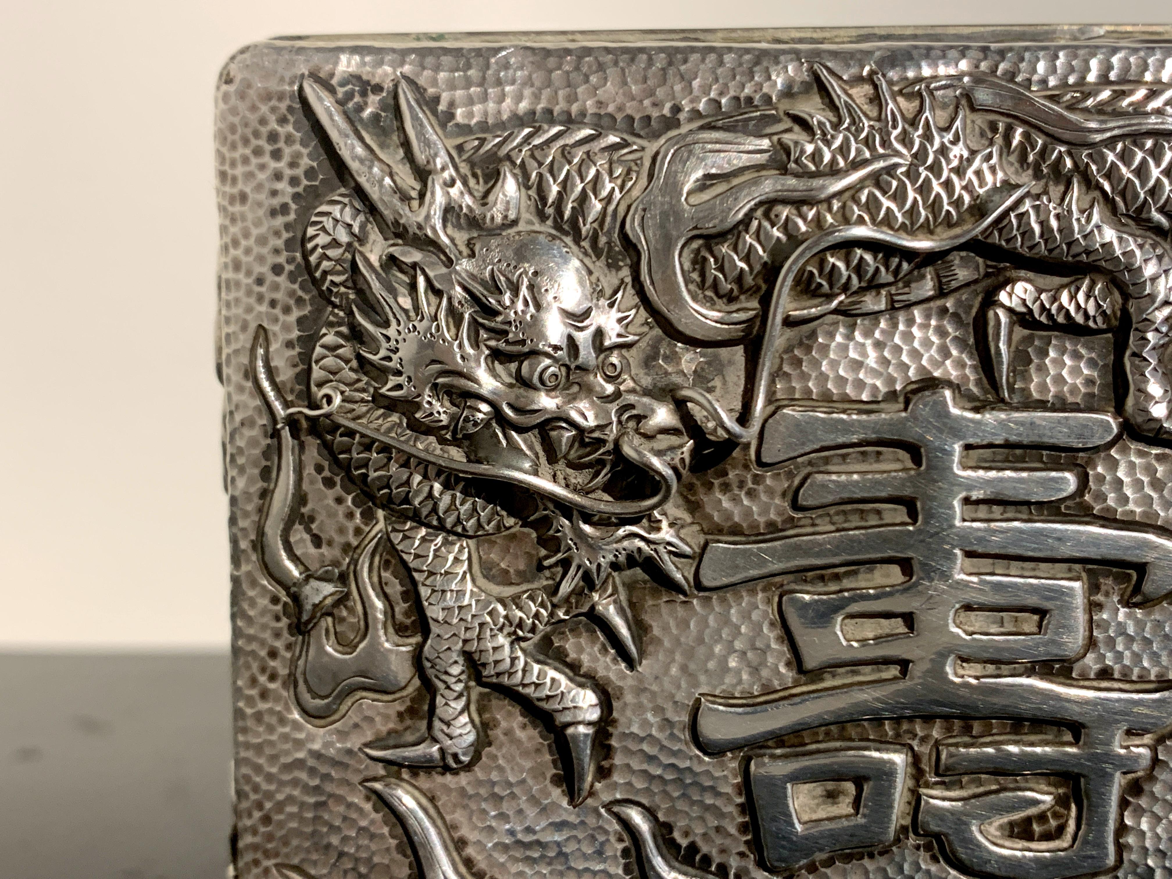Japanese Silver Clad Hardwood Box with Dragon, Meiji Period, Japan 1