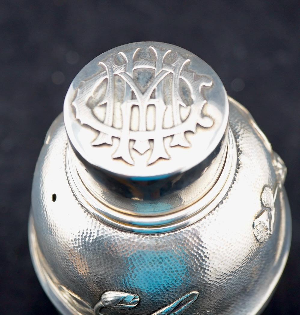 20th Century Japanese Silver Cocktail Shaker Lotus Decoration by Arthur and Bond