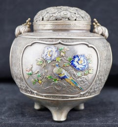 Japanese Silver Enamel Incese Burner (Koro) Meiji Period
