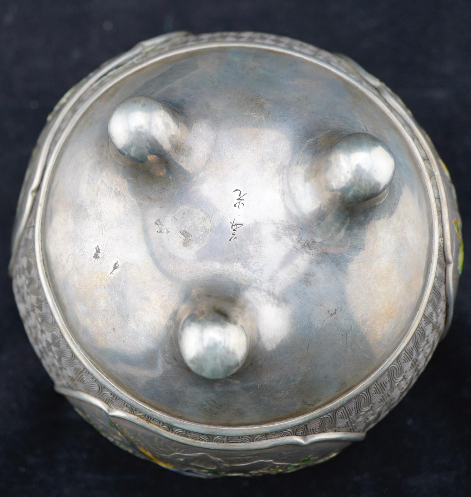 Japanese Silver Enamel Incese Burner (Koro) Meiji Period For Sale 2