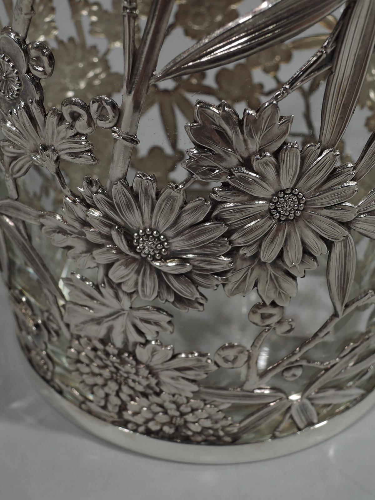 20th Century Japanese Silver Ice Bucket with Pretty Flowers