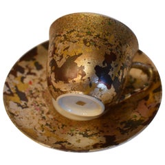 Japanese Silver Leaf Platinum Gold Porcelain Cup and Saucer by Master Artist