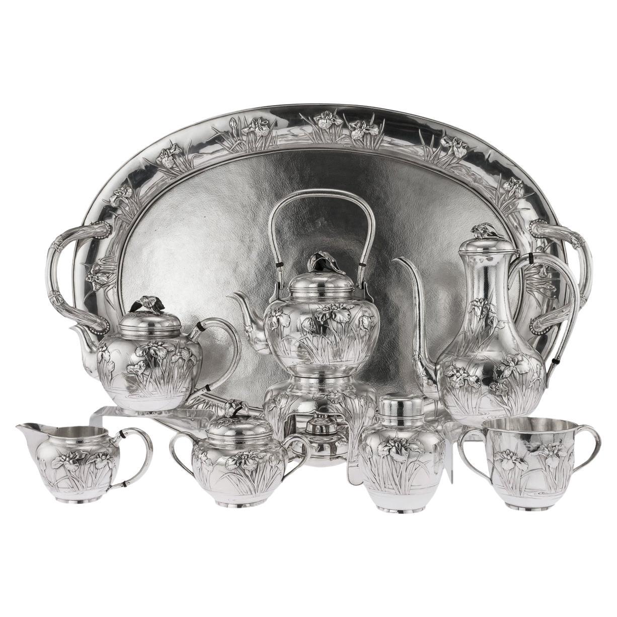 Japanese Silver Massive Tea & Coffee Service on Tray, circa 1900 For Sale