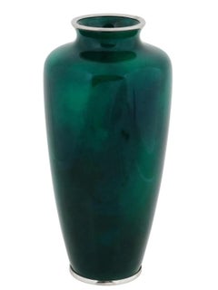 Japanese Silver Mounted Green Cloisonne Enamel Vase