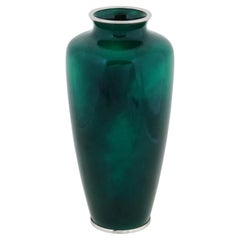 Japanese Silver Mounted Green Cloisonne Enamel Vase
