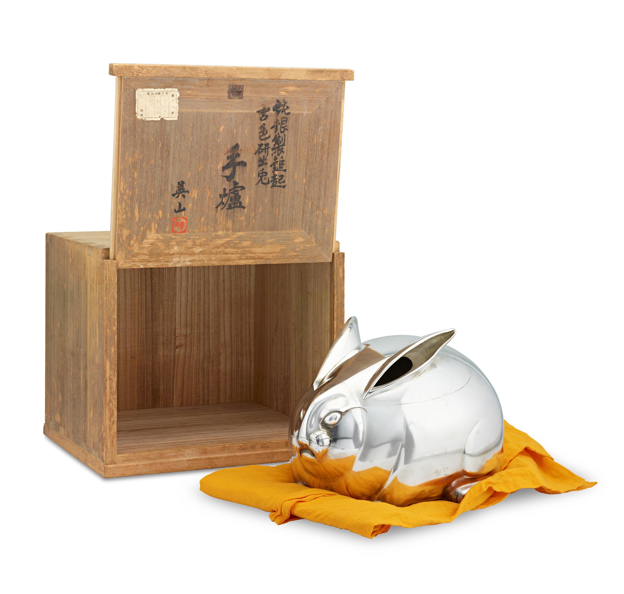 Japanese Silver Rabbit Hand Warmer For Sale 5