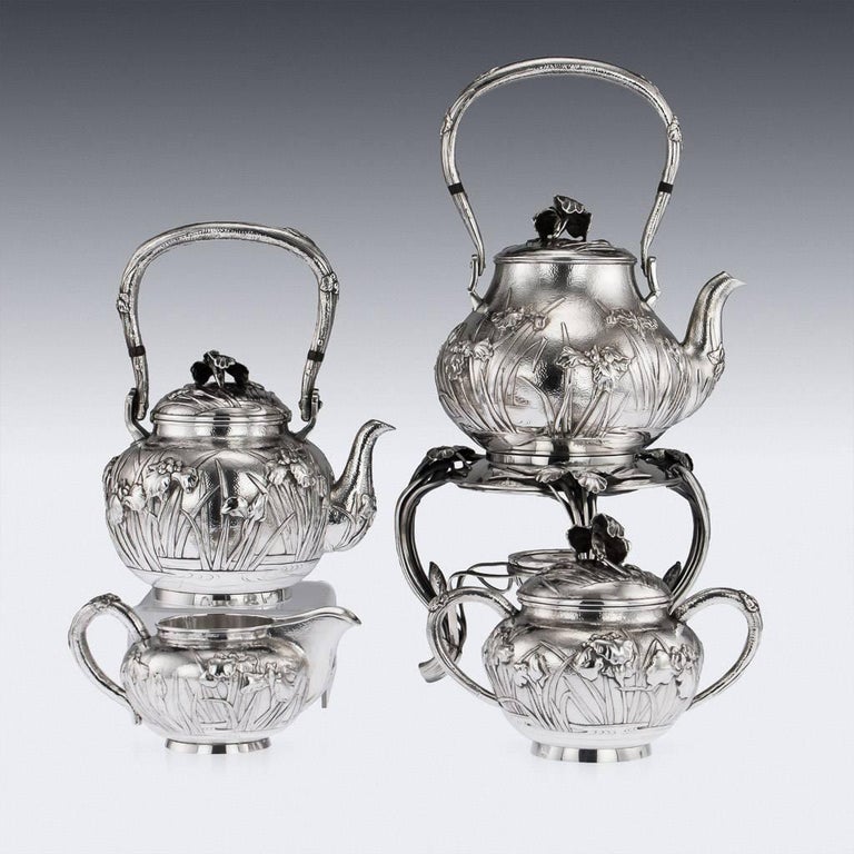 Japanese Silver Tea and Coffee Service on Tray, circa 1900 at 1stDibs