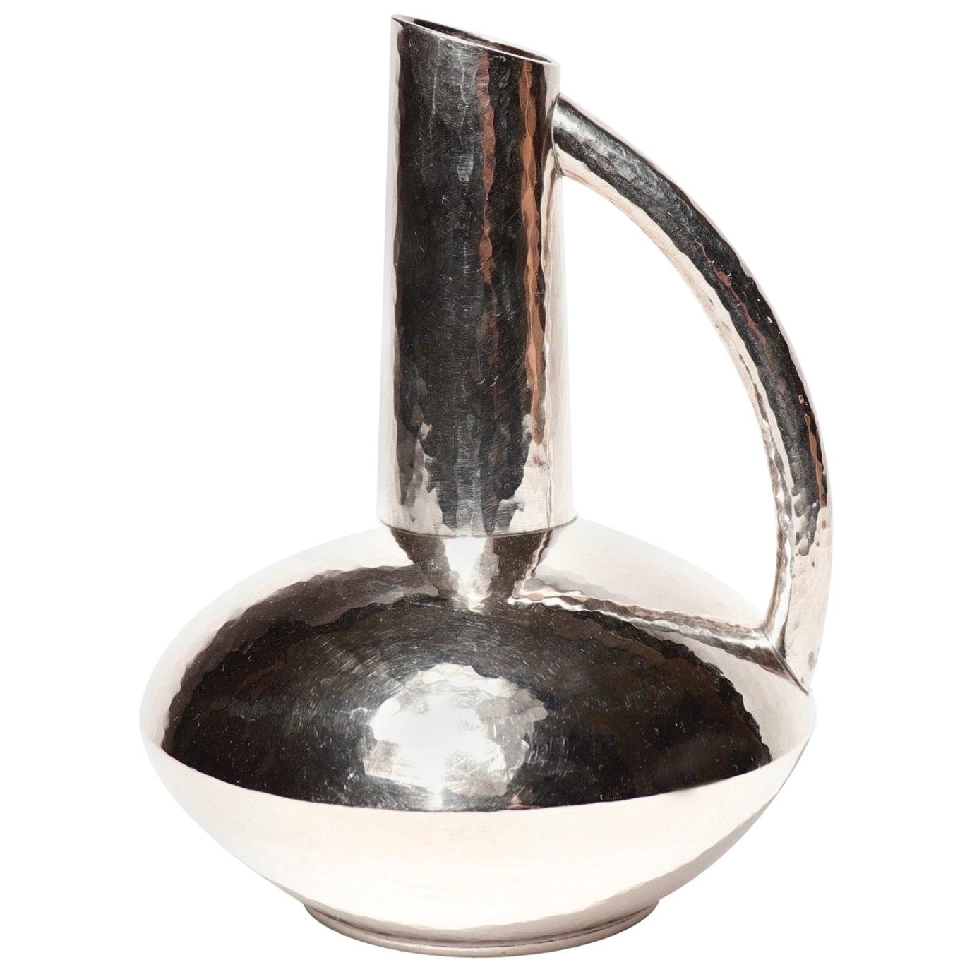 Japanese Silver Vase, a Handled Ewer Form by Seiho, 20th Century For Sale