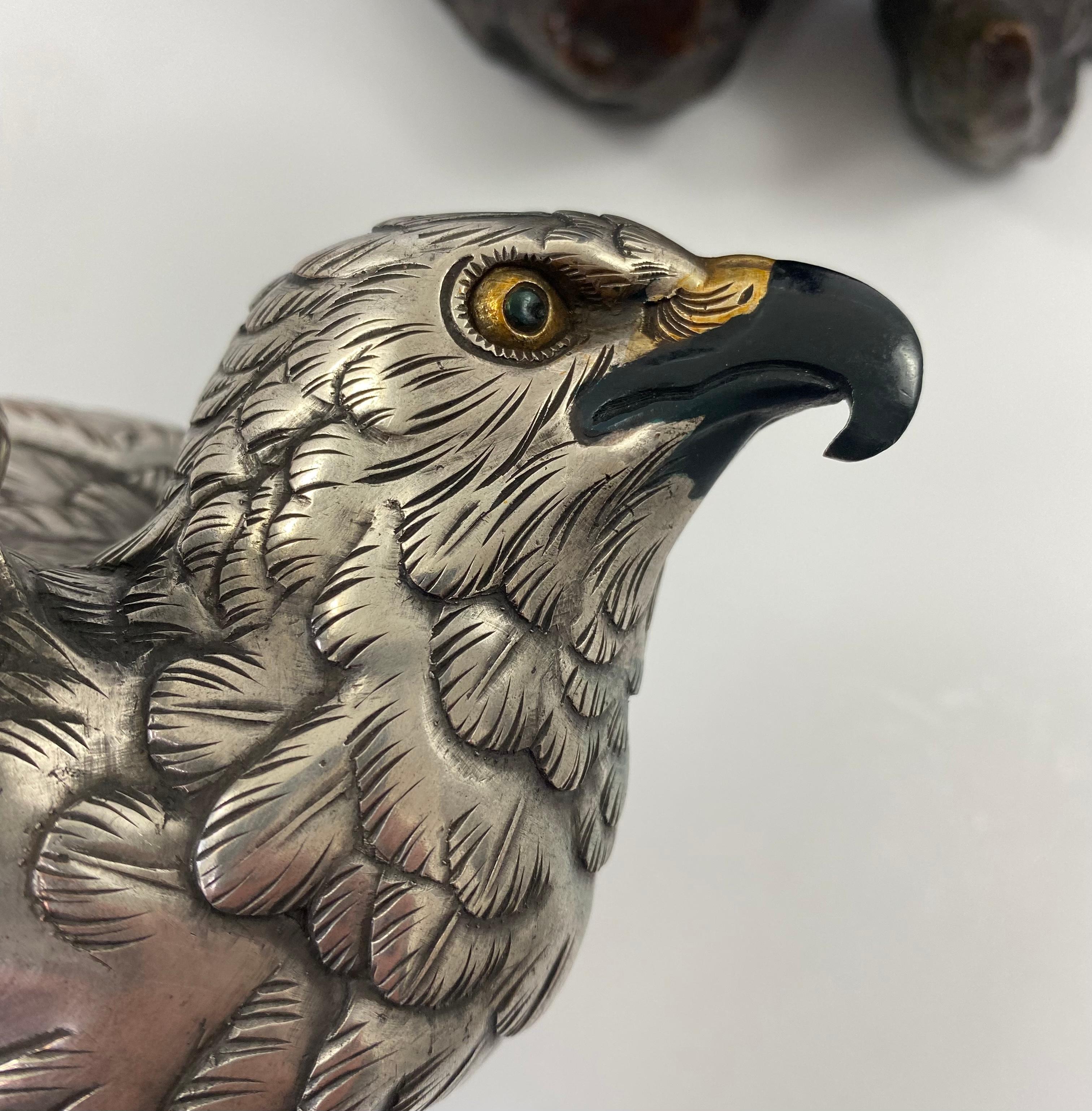 Japanese silvered bronze Sea Eagle okimono. Genryusai Seiya, Meiji Period. 4