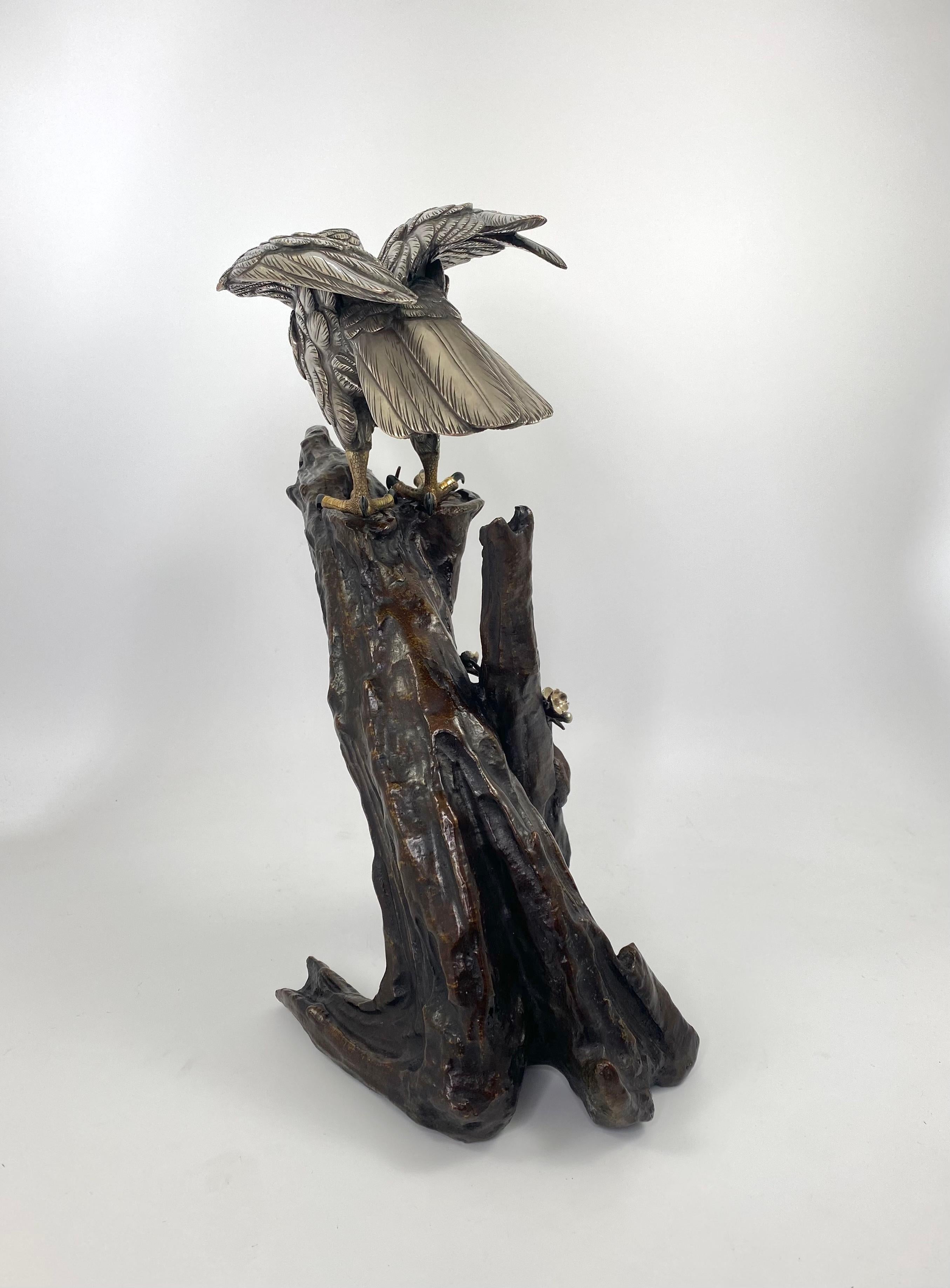 Late 19th Century Japanese silvered bronze Sea Eagle okimono. Genryusai Seiya, Meiji Period.