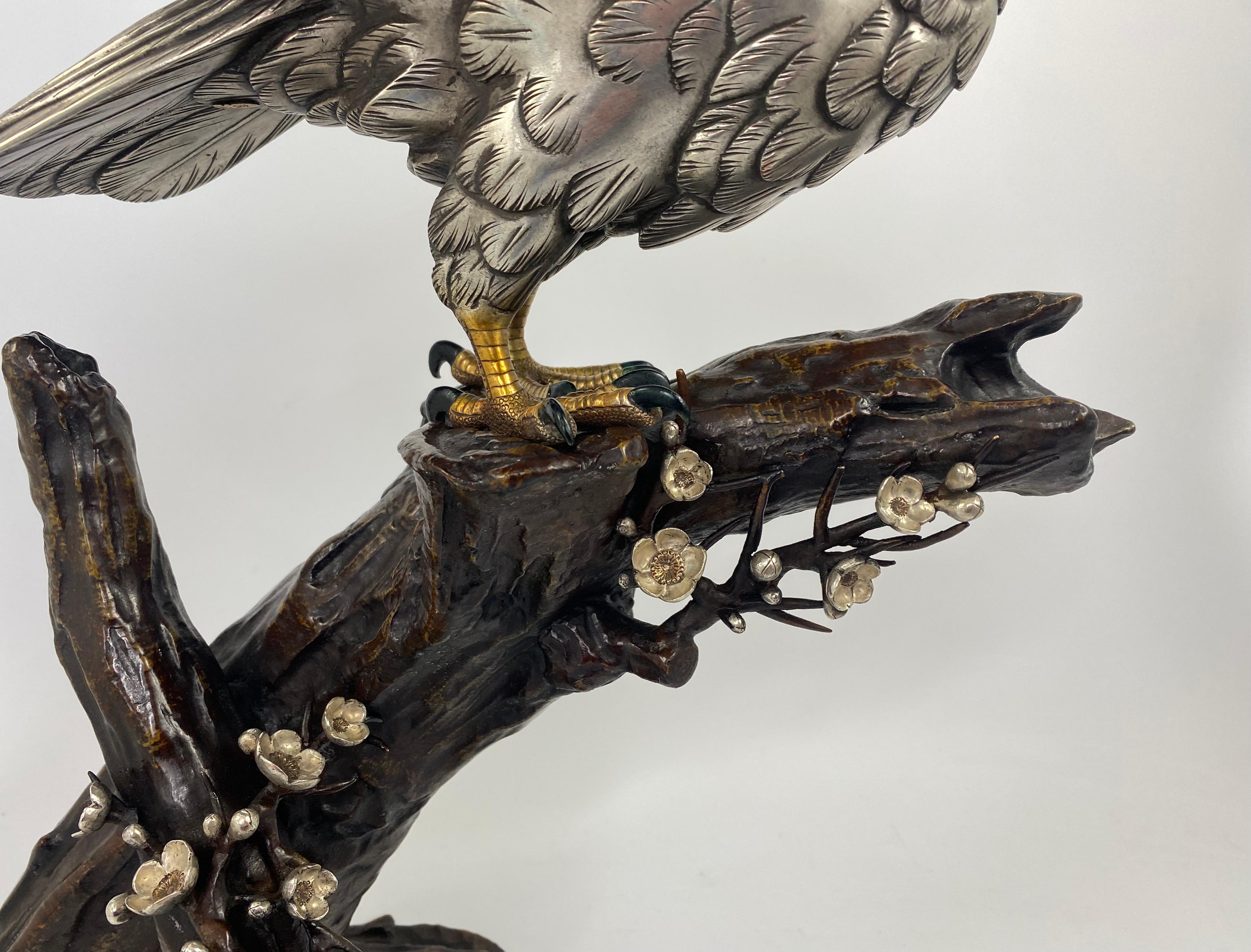Bronze Japanese silvered bronze Sea Eagle okimono. Genryusai Seiya, Meiji Period.