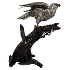 Japanese silvered bronze Sea Eagle okimono. Genryusai Seiya, Meiji Period.