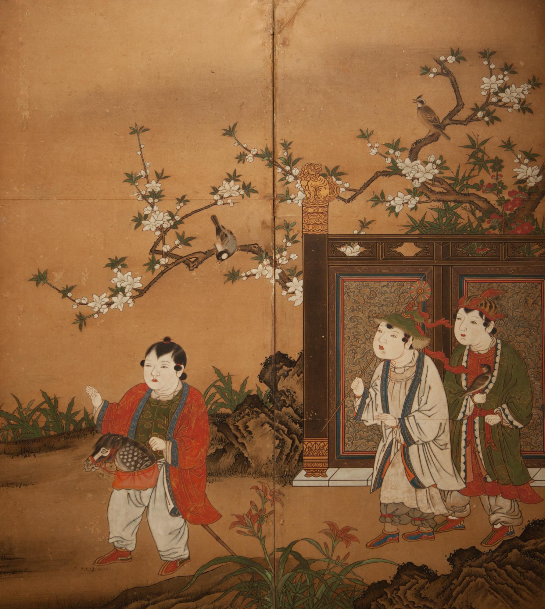 18th Century and Earlier Japanese Six Panel Screen: Karako 'Chinese Children' For Sale