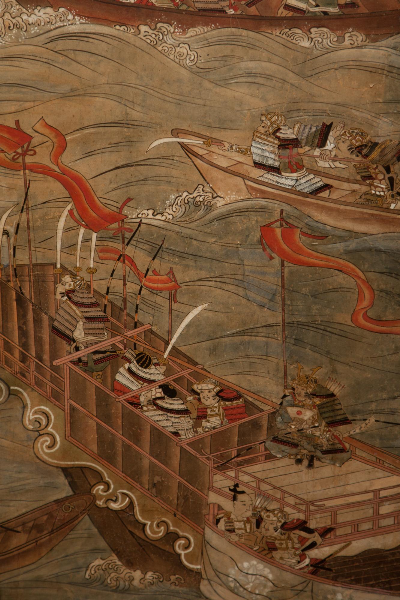 Paravent japonais à six panneaux de la bataille de Yashima des Heike Monogatari en vente 2