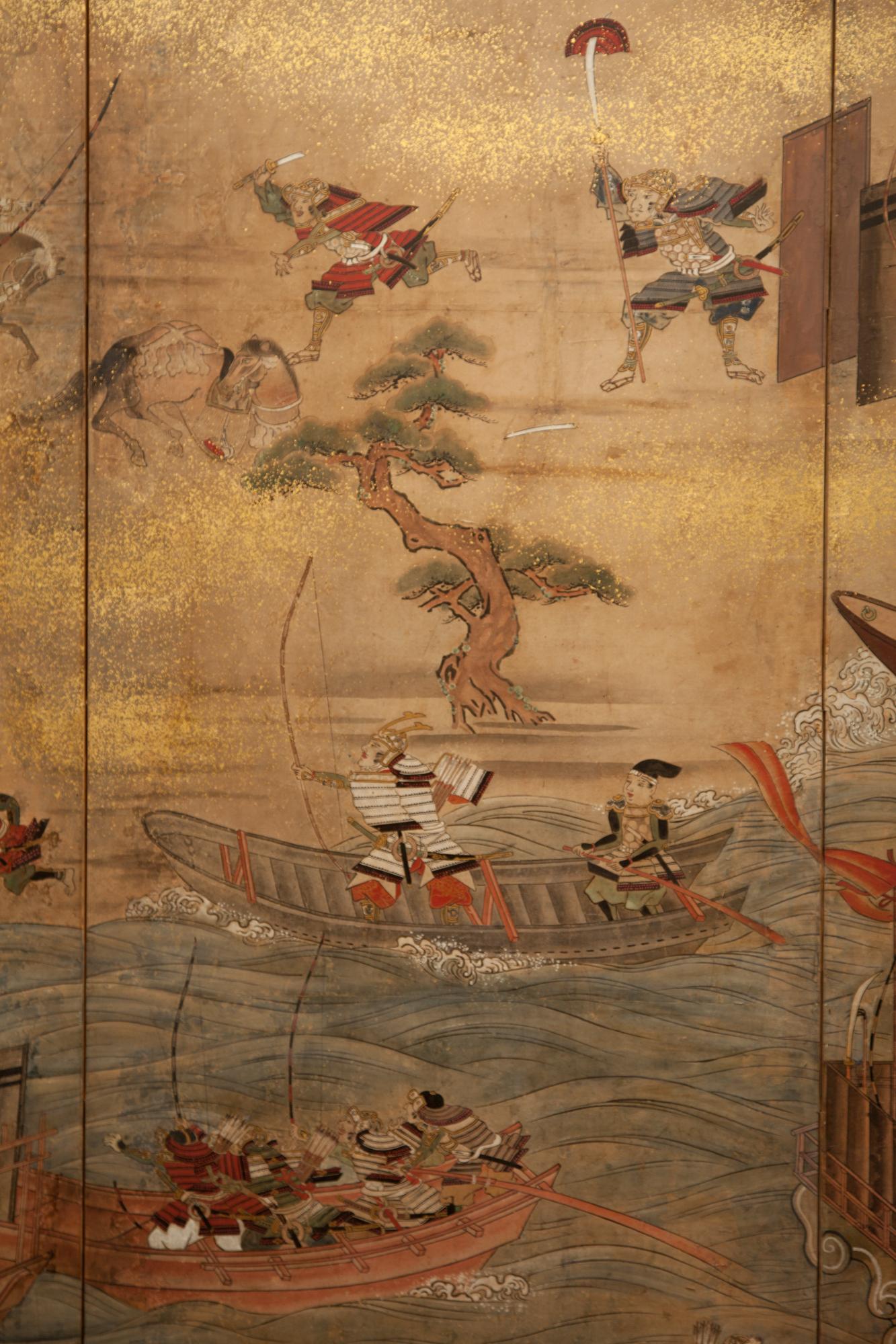 Paravent japonais à six panneaux de la bataille de Yashima des Heike Monogatari en vente 3