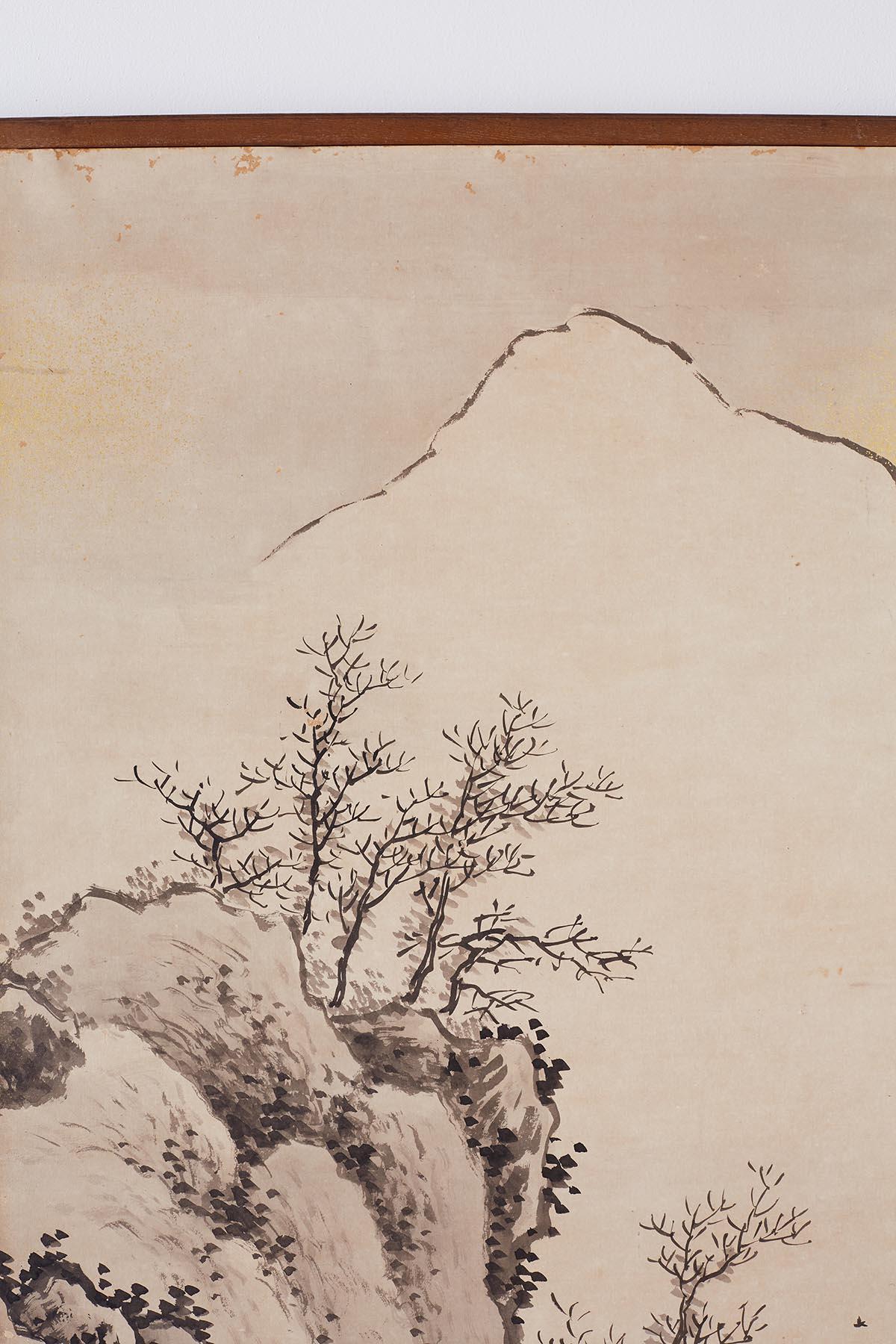 Japanese Six Panel Edo Ink on Paper Landscape Screen 3