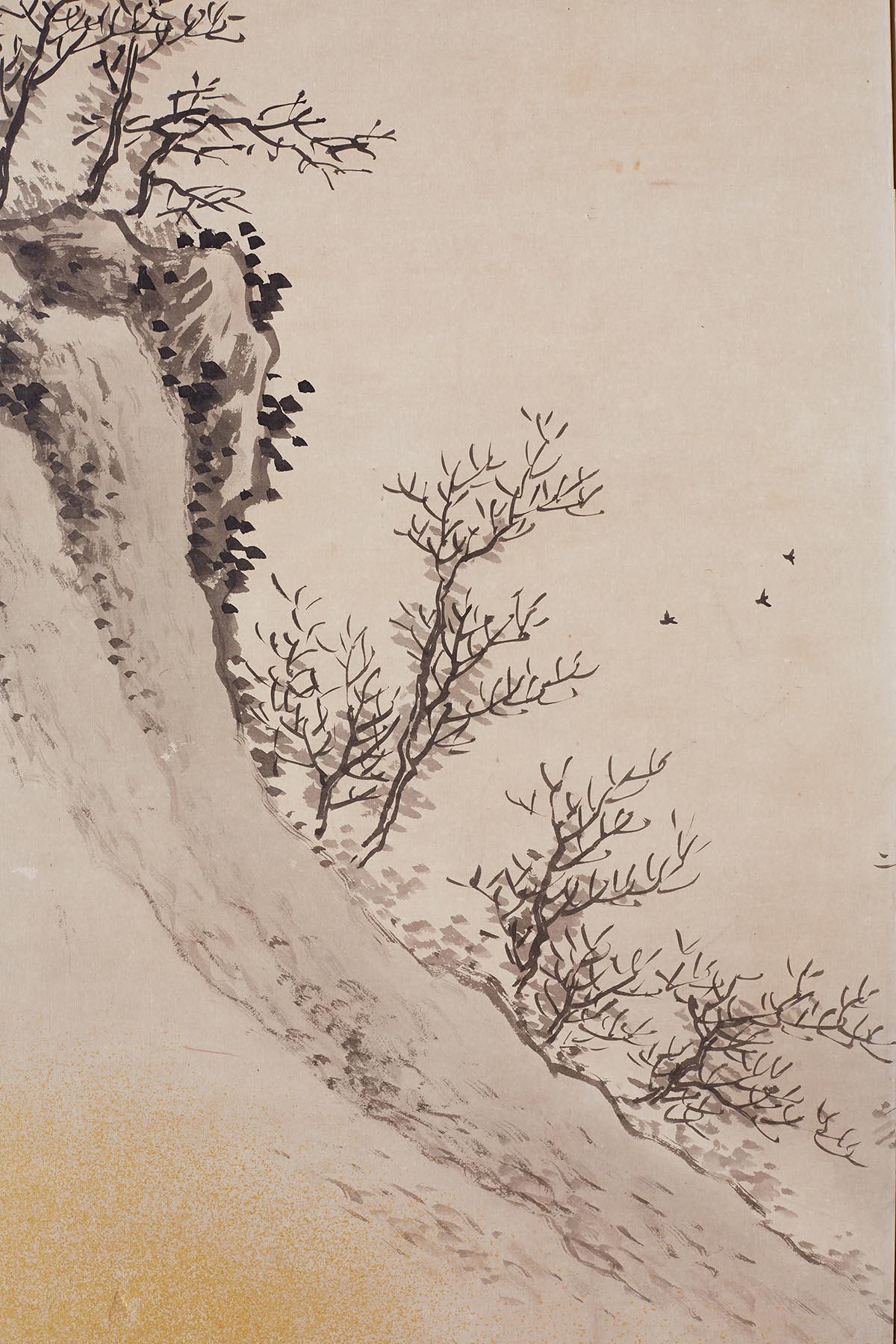 Japanese Six Panel Edo Ink on Paper Landscape Screen 5