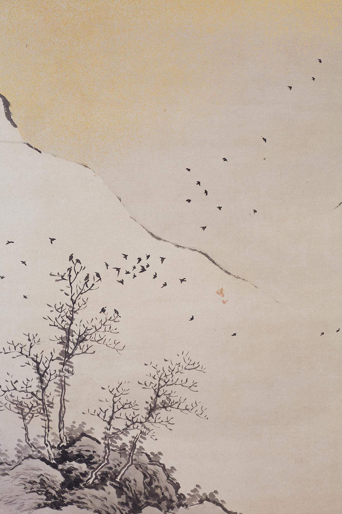 Japanese Six Panel Edo Ink on Paper Landscape Screen 5