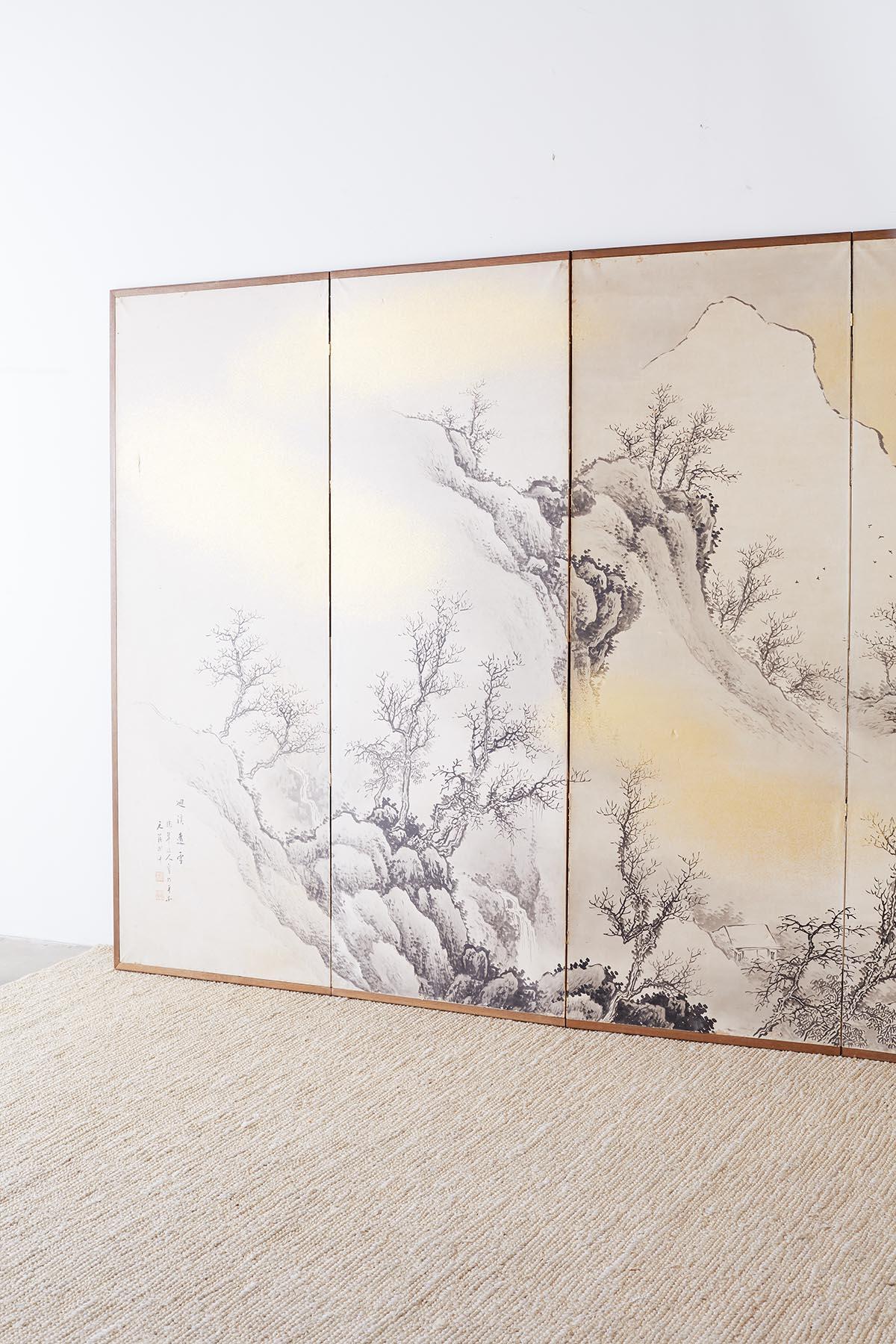 Japanese Six Panel Edo Ink on Paper Landscape Screen 10