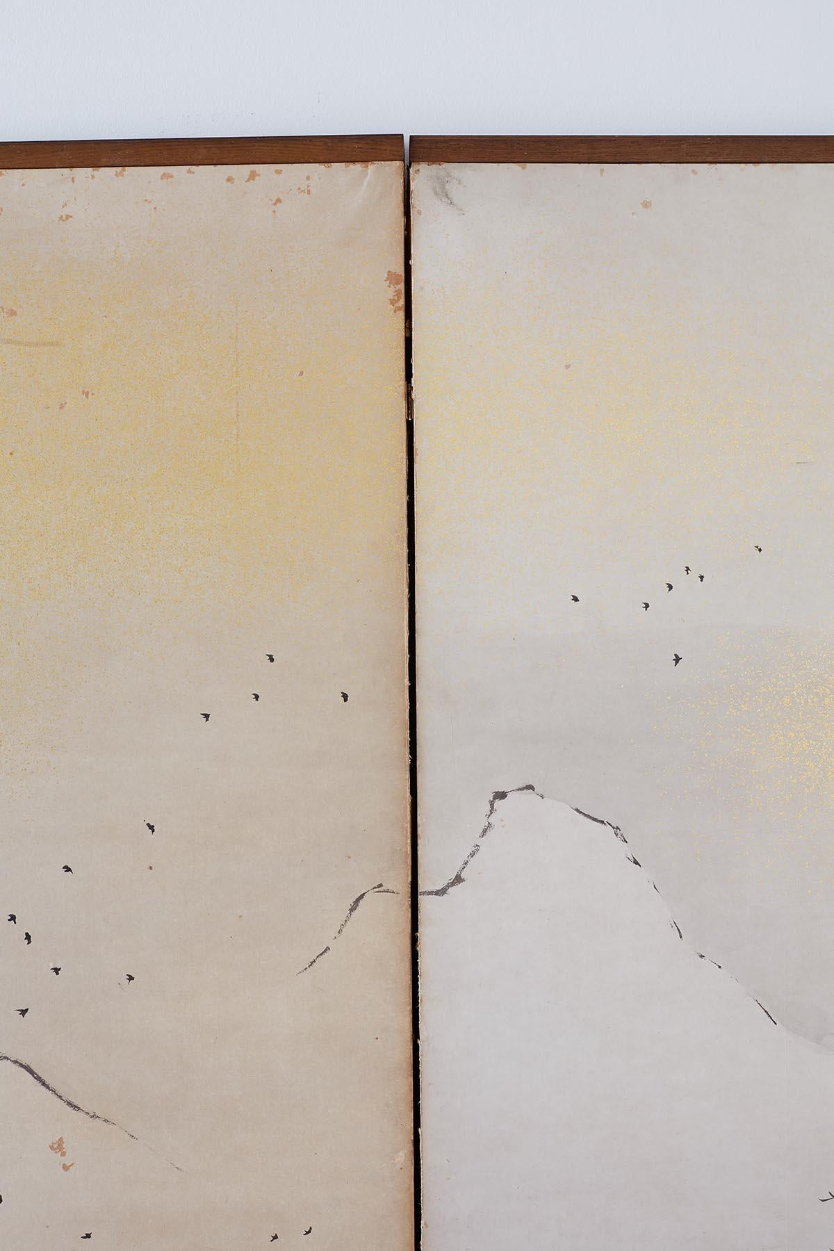 Japanese Six Panel Edo Ink on Paper Landscape Screen 12