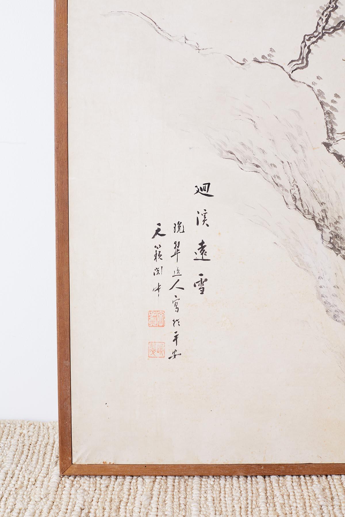 Japanese Six Panel Edo Ink on Paper Landscape Screen (19. Jahrhundert)