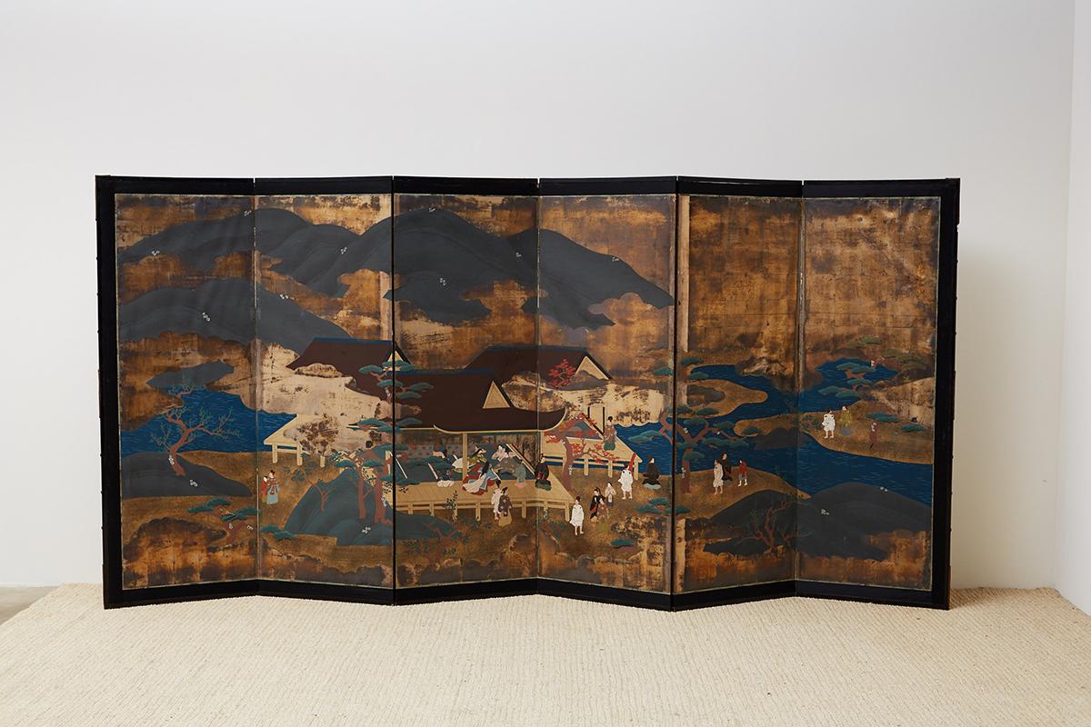 Japanese Six Panel Edo Period Style Tosa School Screen 10