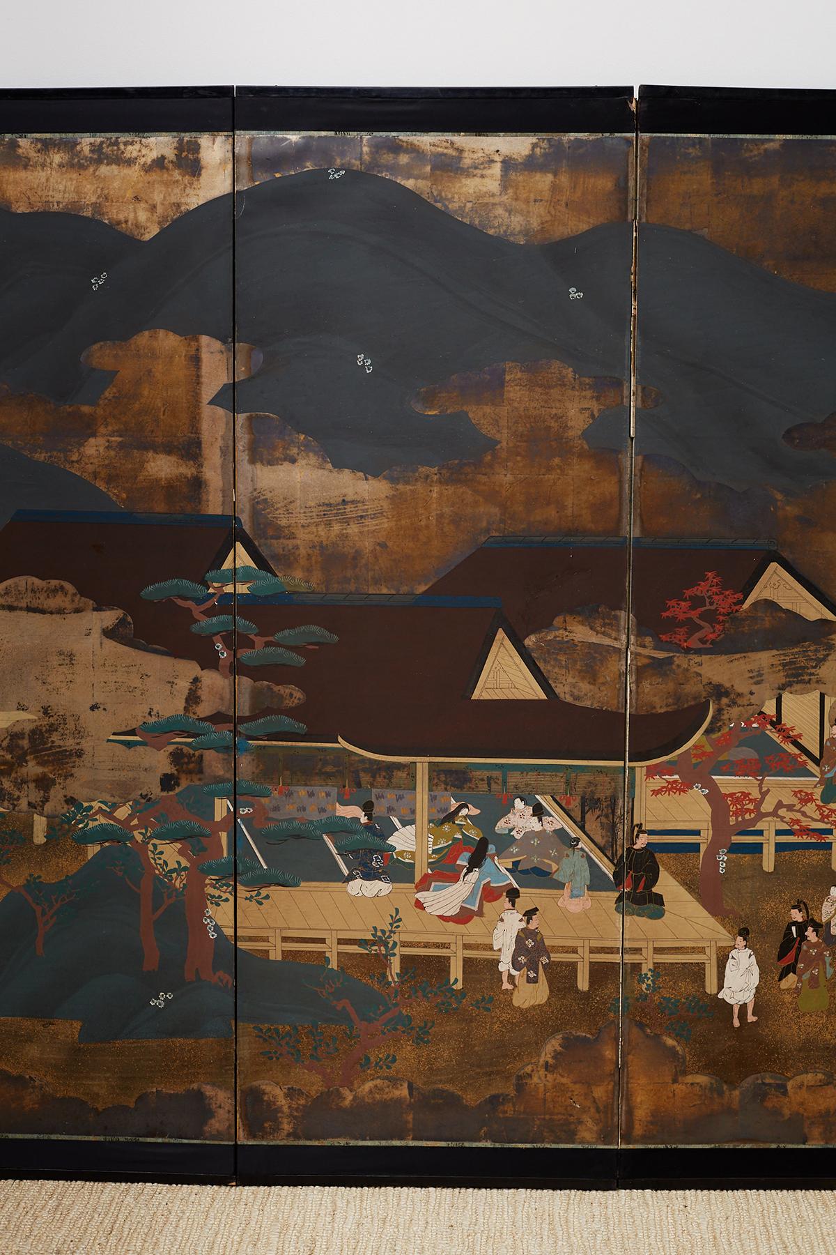 Japanese Six Panel Edo Period Style Tosa School Screen In Good Condition In Rio Vista, CA
