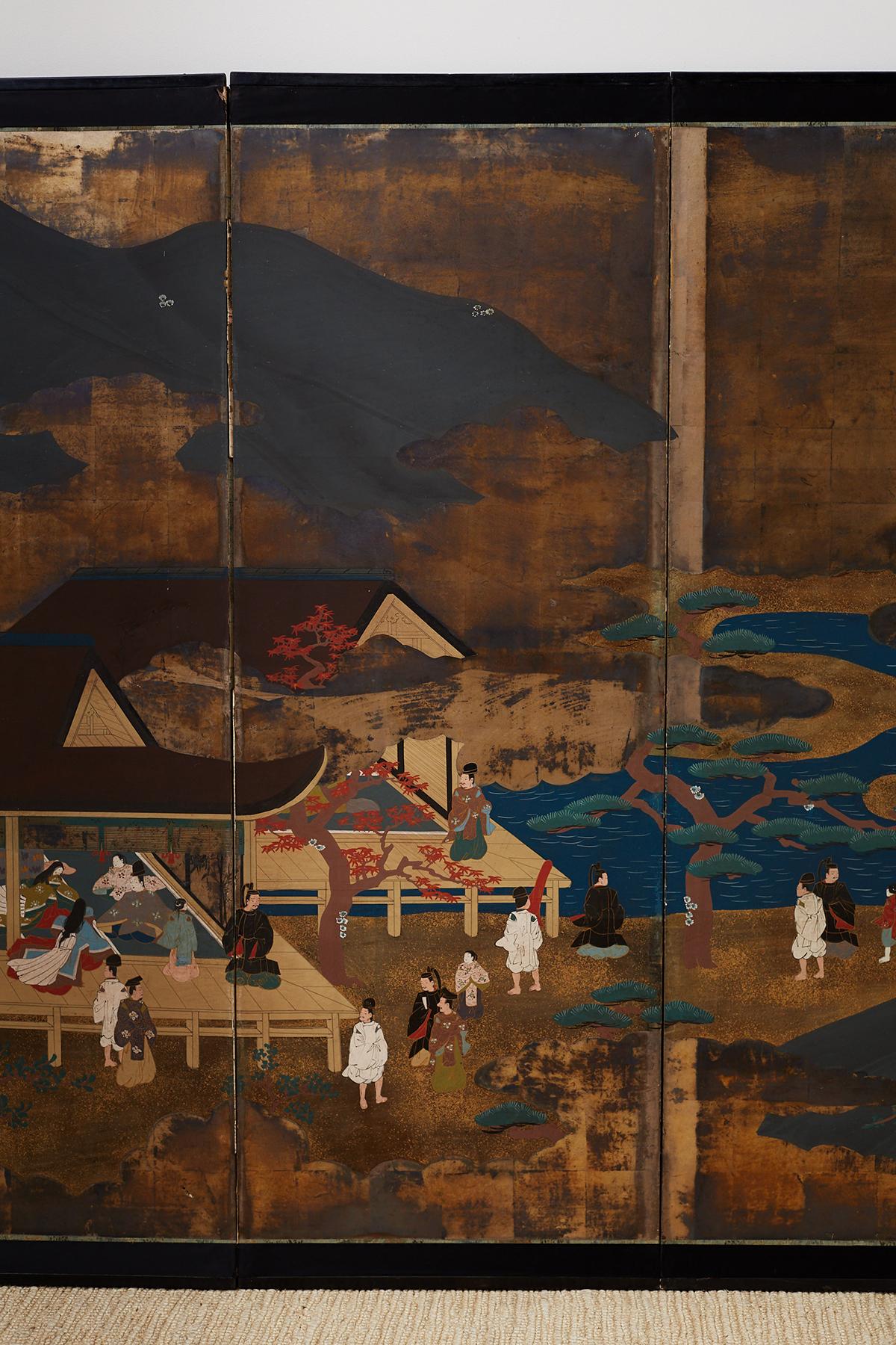 20th Century Japanese Six Panel Edo Period Style Tosa School Screen
