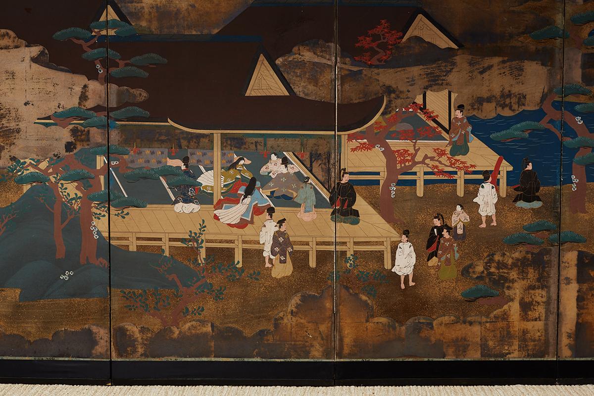 Japanese Six Panel Edo Period Style Tosa School Screen 2