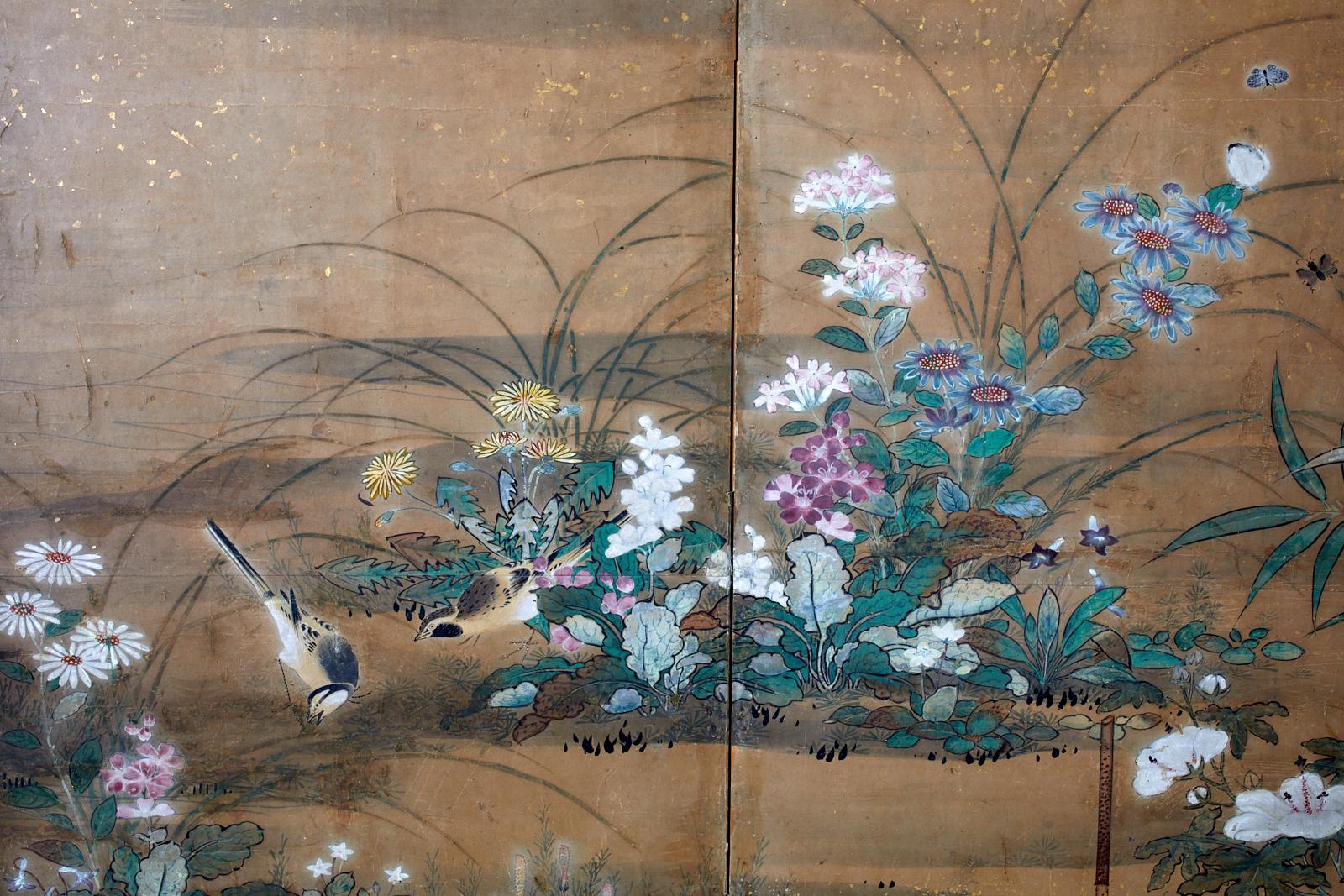 Japanese Six-Panel Edo Screen Flora Fauna Landscape 6