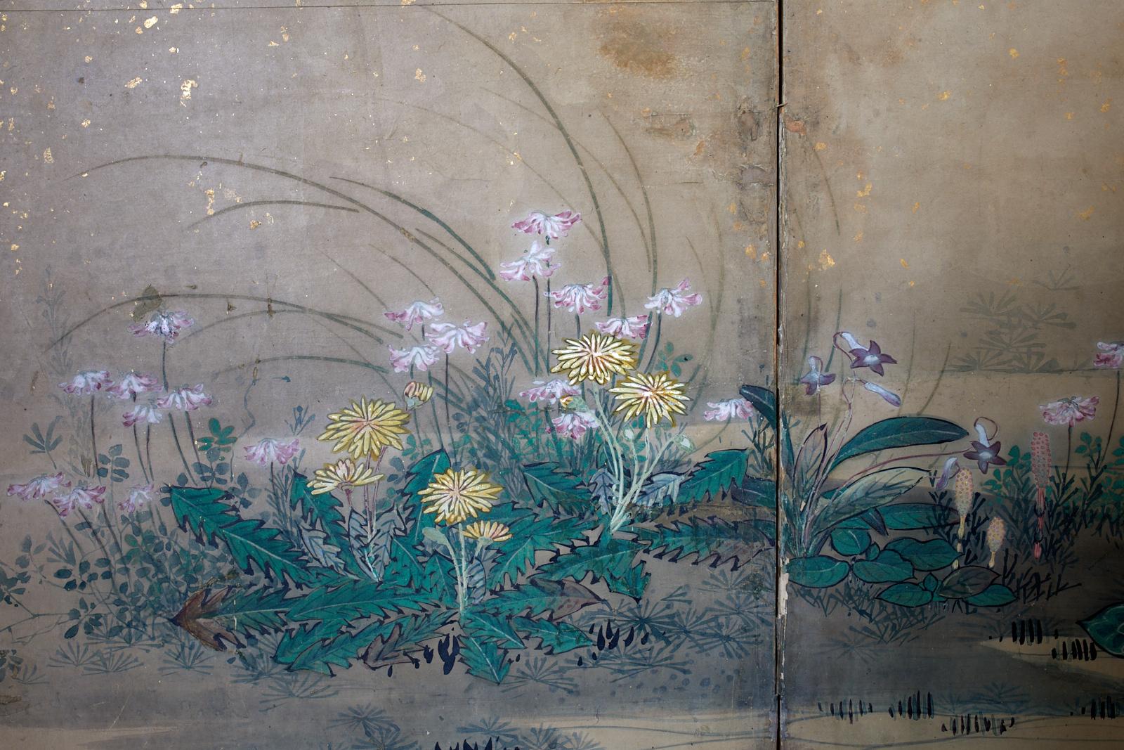 Japanese Six-Panel Edo Screen Flora Fauna Landscape 7