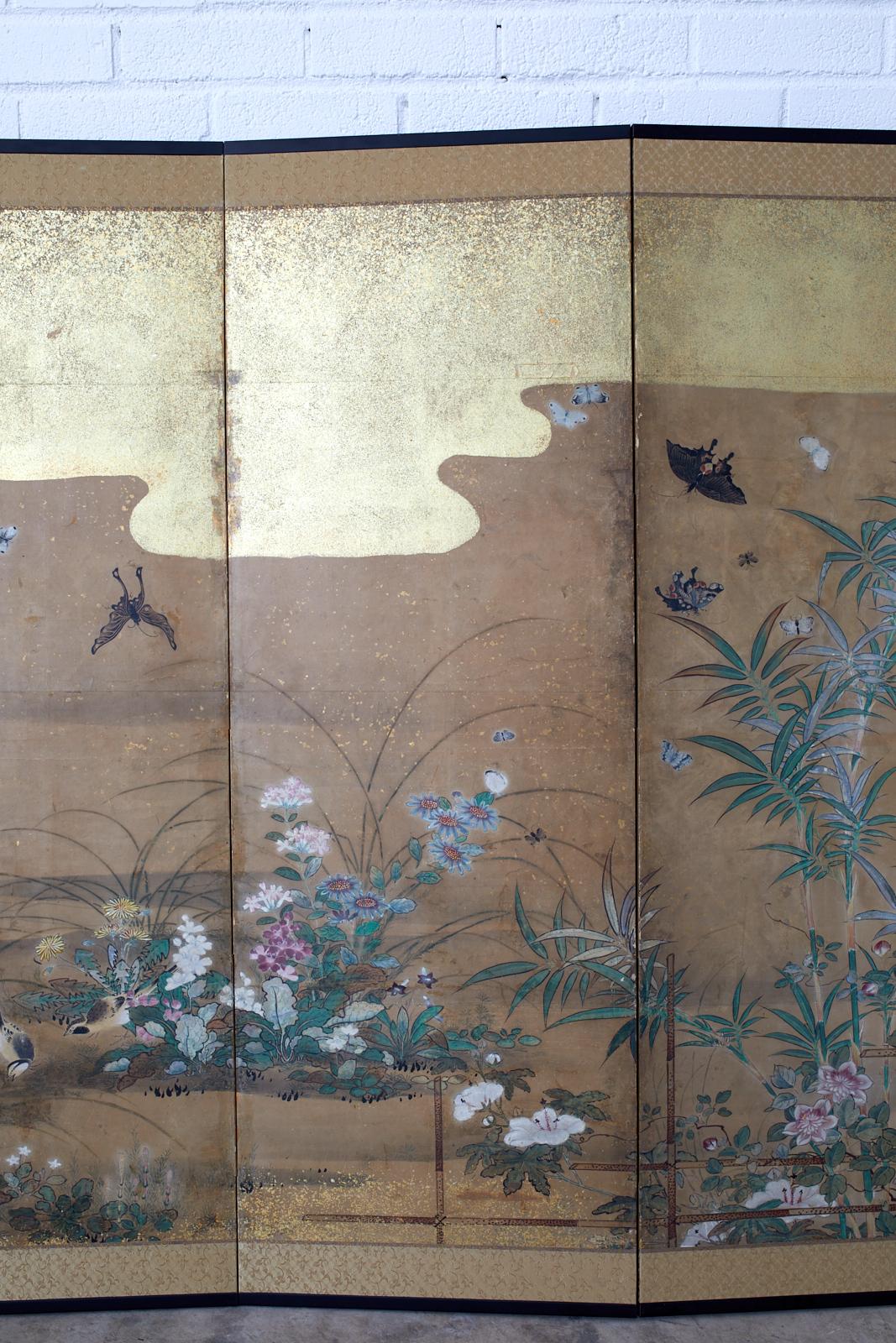 Japanese Six-Panel Edo Screen Flora Fauna Landscape 1